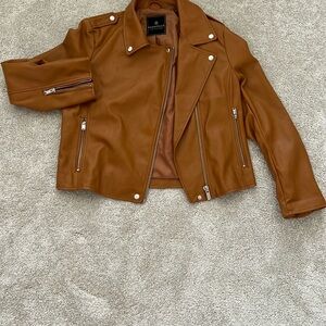 Brown Faux Leather Moto Jacket